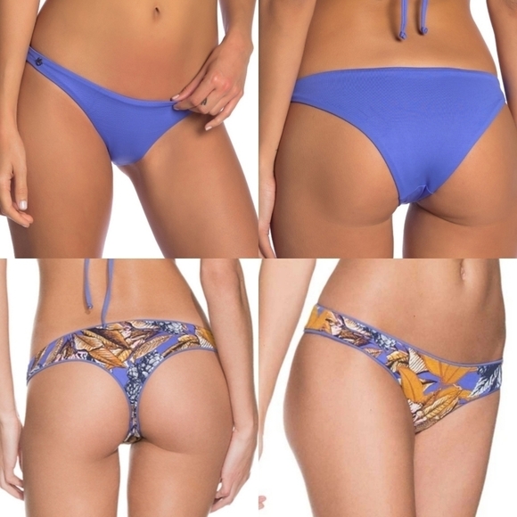 Maaji Blue Floral Reversible Strappy Cheeky Bikini Set S M - Picture 9 of 13